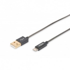 Apple charger/data cable, Apple 8pin - USB A M/M, 1.0m, iP5/6/7, Alta velocidad, metal jacket, MFI, gold, bl