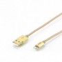 Apple charger/data cable, Apple 8pin - USB A M/M, 1.0m, iP5/6/7, Alta velocidad, Nylon jacket, MFI, gold, gd