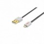 Cable de datos/carga Apple iP5/6, Apple de 8 pines - USB A M/M, 0.5m, USB 2.0 compatible, MFI, cotton, gold, si/bl