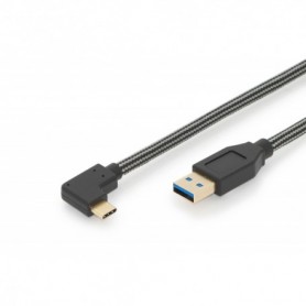 USB Type-C conexión cable, type C 90º ang. to A M/M, 1,0 m, totalmente equipado, Gen2, 3 A, 10 GB CE, cotton, gold, si/bl