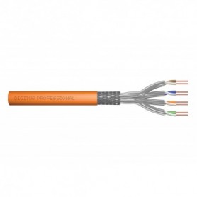 CAT 7 S-FTP installation cable, 1200 MHz Dca (EN 50575), AWG 23/1, 500 m drum, simplex, color orange