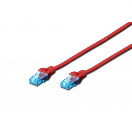 Cable de conexión U-UTP CAT 5e, Cu, PVC AWG 26/7, longitud 0,5 m, color rojo