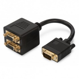 Cable bifurcador en Y para monitores VGA, HD15 - 2 x HD15 M/H, 0,2 m, pasivo, dorado, negro