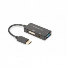 Cable convertidor DisplayPort, DP - HDMI+DVI+VGA M-H/H/H, 0,2 m, cable multimedia 3 en 1, CE, negro, dorado