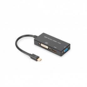 Cable convertidor DisplayPort, mDP - HDMI+DVI+VGA M-H/H/H, 0,2 m, cable multimedia 3 en 1, CE, negro, dorado