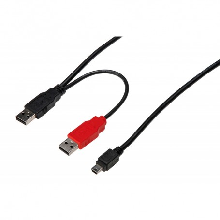 Cable de conexión USB en Y, tipo mini B (5 pines) - 2xA M/M 1 m, compatible con USB 2.0, negro