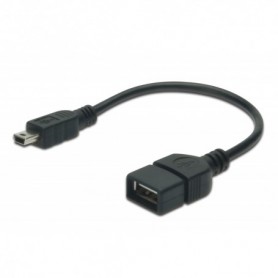 Cable adaptador USB 2.0, OTG, tipo mini B - A M/H, 0,2m, compatible con USB 2.0, negro