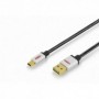USB 2.0 conection cable, type A - mini B macho/macho, 1,0m, Alta velocidad, tipo A reversible, dorado, negro
