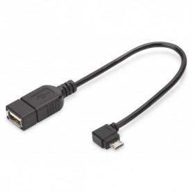 Cable adaptador USB 2.0 OTG, tipo micro B - A M/F, 0.15m, USB 2.0 conform, right angle, negro
