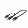 Cable adaptador USB 3.0 Y, tipo 2 x A - A M/M/H, 0,3 m, Super Speed, negro