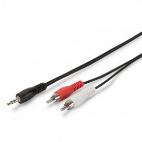 Audio adaptador cable, stereo 3.5mm - 2x RCA 1,50m, CCS, 2x0,10/10, blindado, M/M, Negro