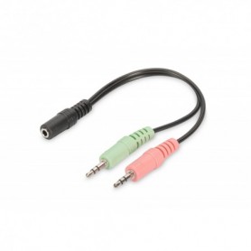 Headset extension cable, TRRS 3.5mm (4pin) F/M/M, 0.2m, negro